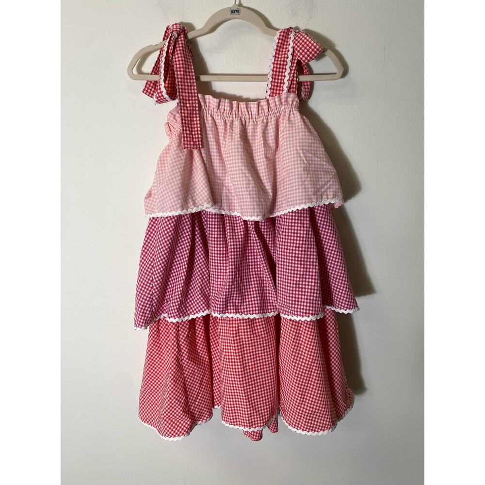 English Factory Pink and Red Gingham Midi Dress